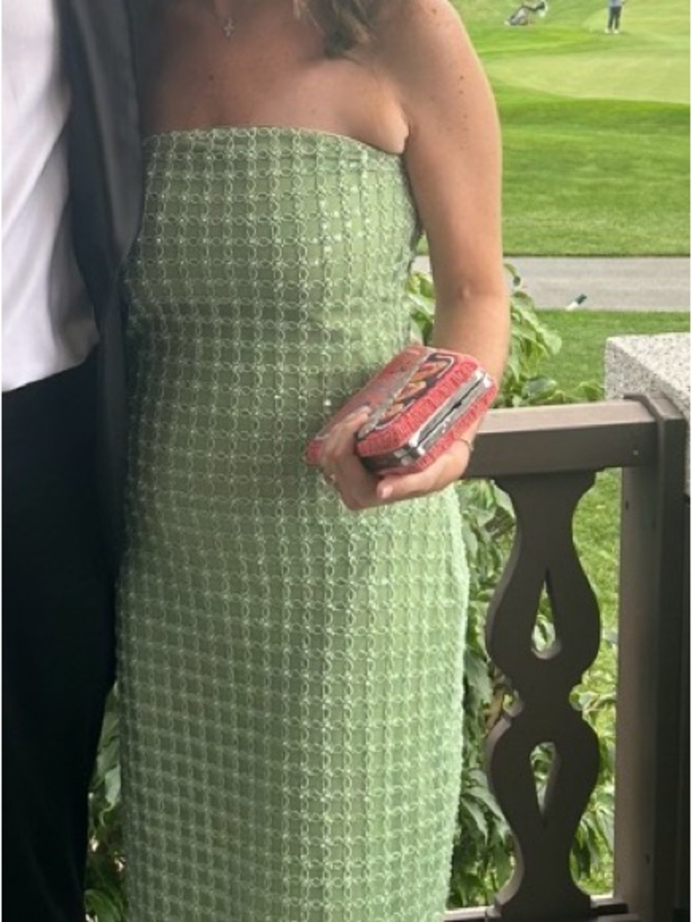 Strapless beaded green dress by Rotate